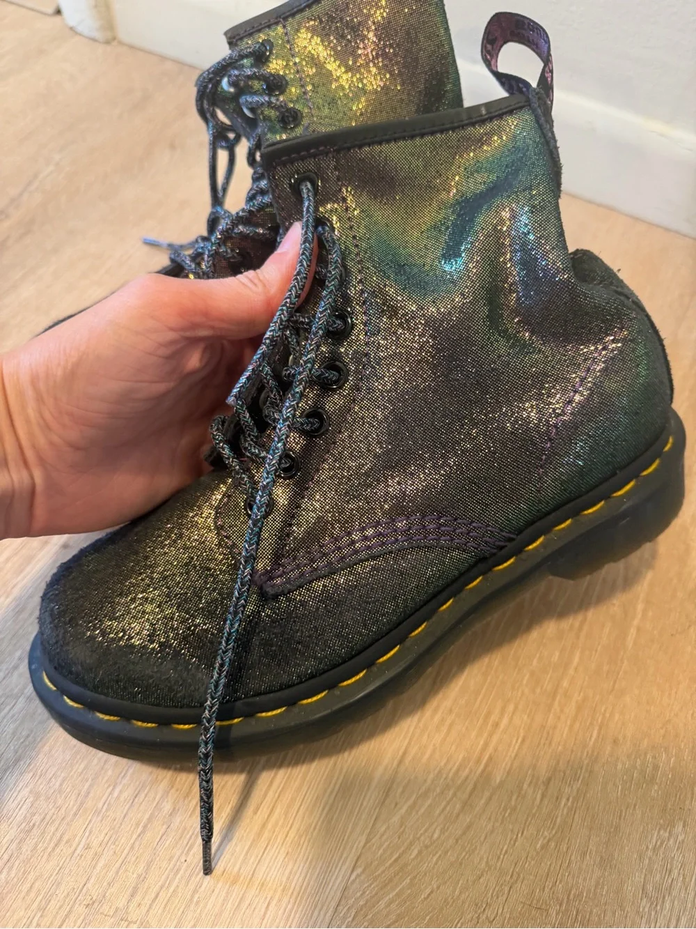 Dr. Martens Kids' Sparkly Purple Lace-Up Combat Boots